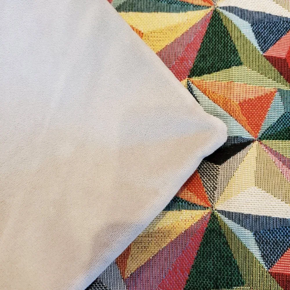 Decorative Pillow Cover, Colorful Geometric Tapestry, Cream Velvet Back, 23x23
